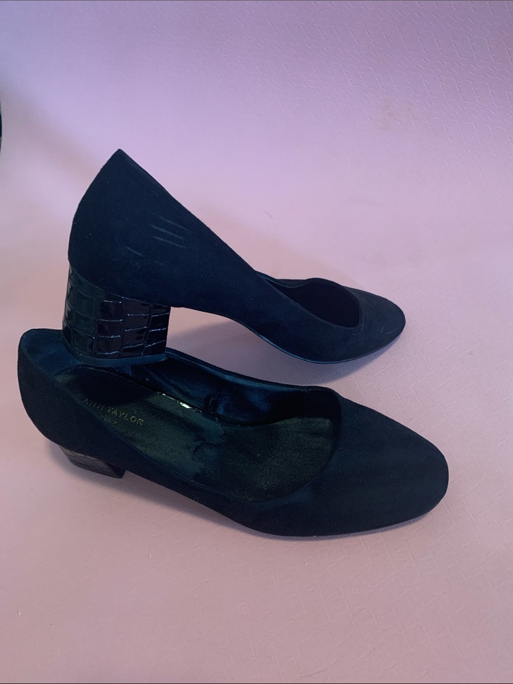 Ann Taylor Black Suede Block Heel Pumps